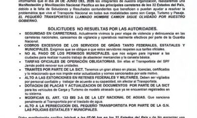 Transportistas anuncian bloqueos de carreteras este miércoles 24