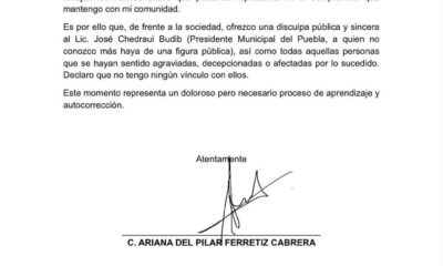 Ariana del Pilar Ferreriz, ofreció disculpa pública 