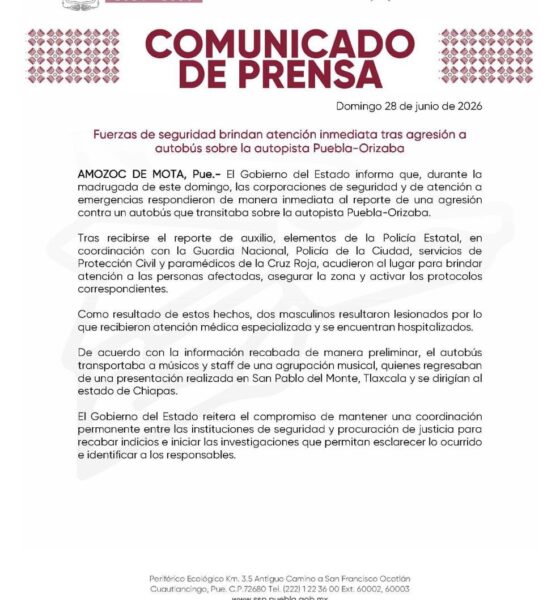 Fuerzas de seguridad brindaron atención a músicos del exvocalista Memo Garza, en la autopista Puebla-Orizaba