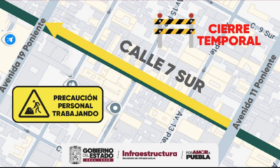 Cierre vial en la Calle 7 Sur de Puebla por obras de pavimentación
