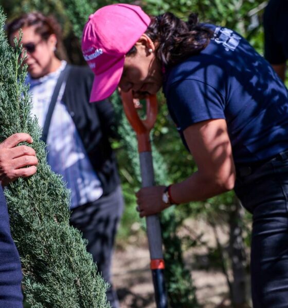 Lupita Cuautle encabeza jornada de reforestación y anuncia barda perimetral en telesecundaria