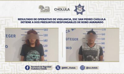 SSC de San Pedro Cholula detiene a dos presuntos responsables de robo agravado en Zerezotla