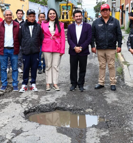 Tonantzin Fernández inicia rehabilitación con concreto hidráulico de la calle 10 Oriente en San Pedro Cholula