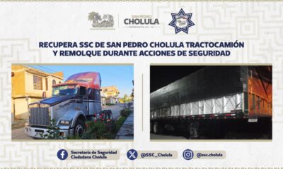 Recupera SSC de San Pedro Cholula tractocamión y remolque con reporte de robo