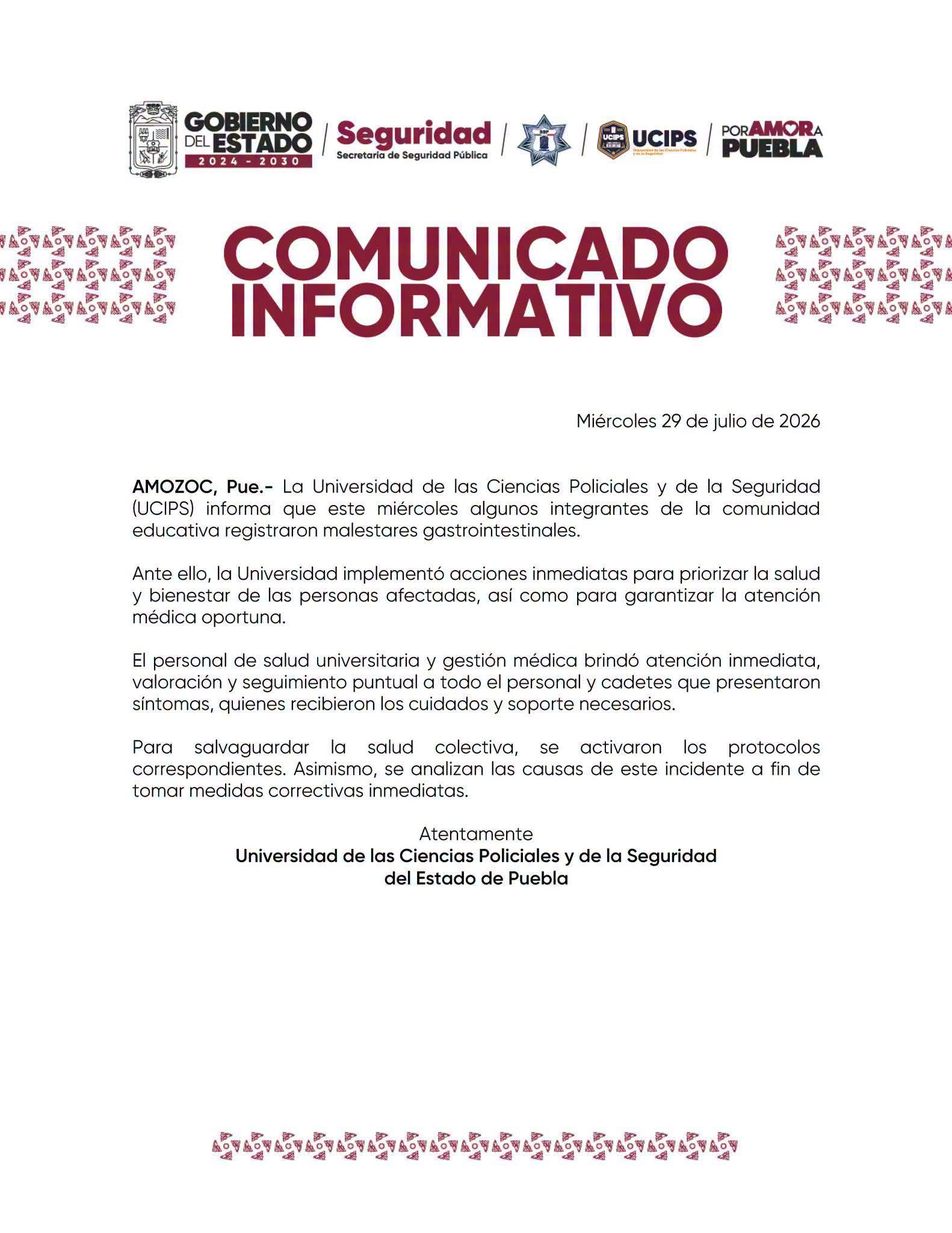 Estudiantes de UCIPS presentaron malestares gastrointestinales; se investigan las causas  