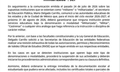 SEP ordena a autoridades estatales  cerrar todas las escuelas que se ostenten como “militarizadas”