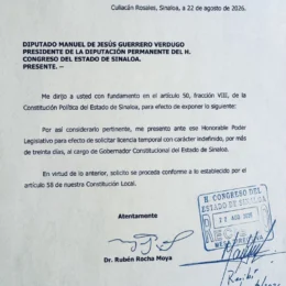 Ante rechazo morenista, Rocha Moya vuelve a pedir licencia a la gubernatura de Sinaloa