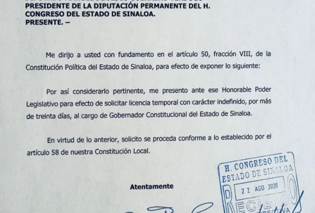 Ante rechazo morenista, Rocha Moya vuelve a pedir licencia a la gubernatura de Sinaloa