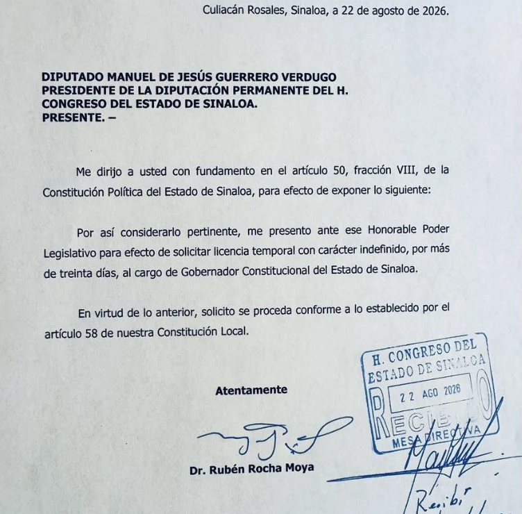 Ante rechazo morenista, Rocha Moya vuelve a pedir licencia a la gubernatura de Sinaloa